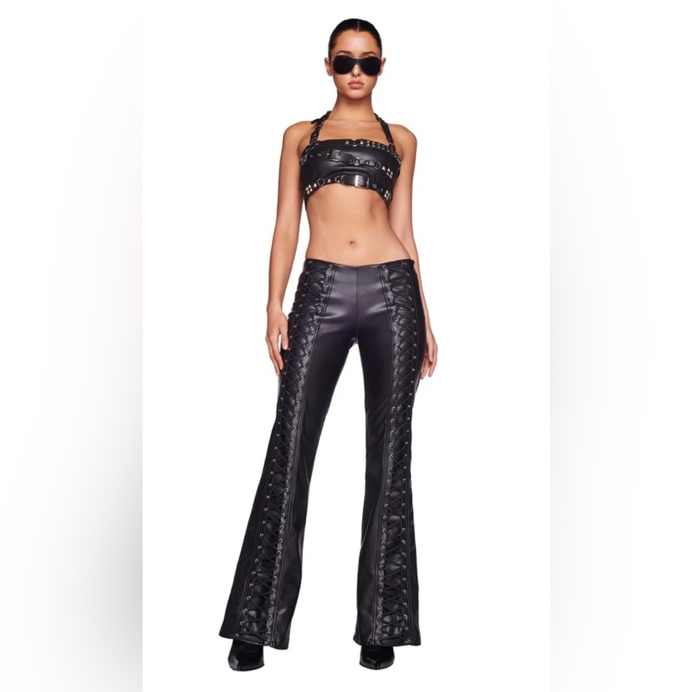 I.AM.GIA Sonora GIA Luxe Black Lace Up Front Low Mid Rise Leather Bootcut Pants - Picture 11 of 11